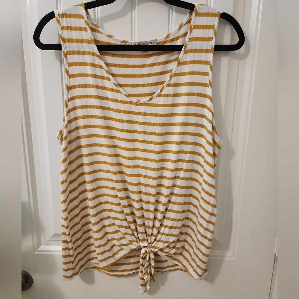 Green Envelope Striped Knot-Front Tank Top